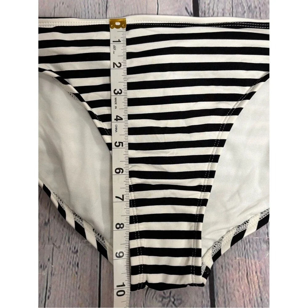 NWT Apt. 9 Black White Stripe Vacation Beach Bathing Suit Bikini Bottom L